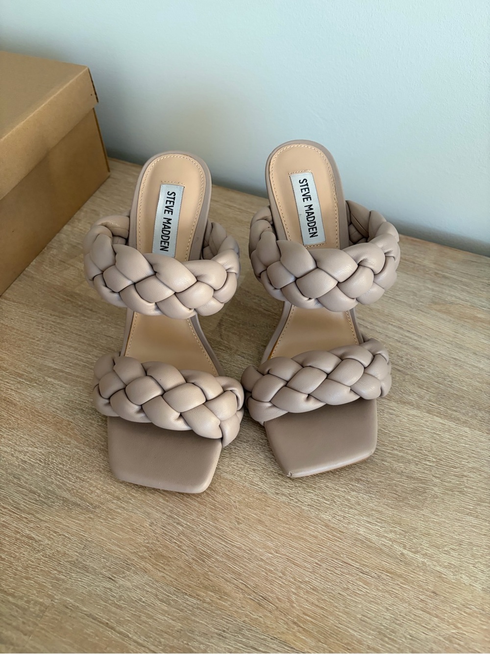 Steve Madden Braided Double-Strap Heels — Beige Taupe